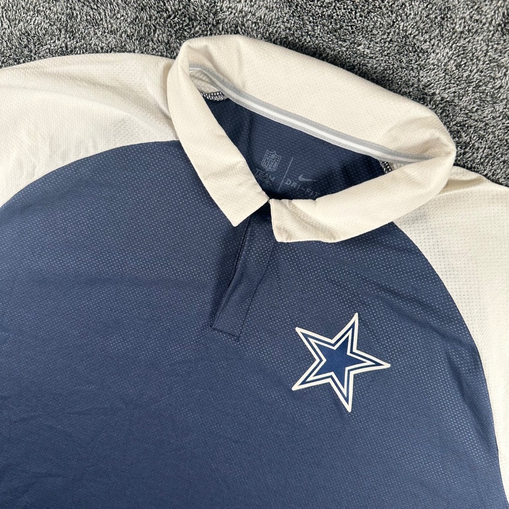 Dallas Cowboys Nike Polo Mens XL Blue Cream NFL Football Dri-FIT Raglan Shirt